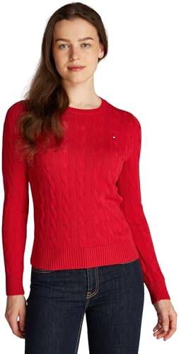 Tommy Hilfiger Jersey Mujer Co Cable con Cuello Redondo, Rojo (Primary Red), S