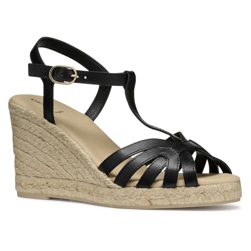 Geox - D GELSA A, Sandalia de cuña Mujer, Black,
