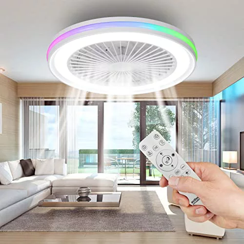 activeallbrite Ventilador de Techo con luz，Motor DC 20W LED 40W, RGB 3000K-6500K ，Velocidad del Viento ajustable con Control Remoto, Adecuado Para 10㎡-13㎡ Cocina, Sala de estar, Dormitorio，Ø47CM