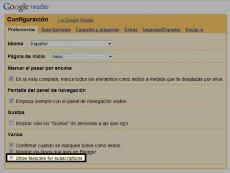 Muestra los favicons de tus feeds en Google Reader