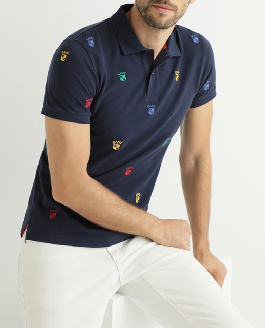 Polo de hombre de manga corta escudos azul