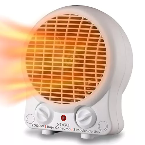 SOGO Calefactor Baño Bajo Consumo 2000W - Calefactor de Calentamiento Rápido y Eficiente 3 Modos: Ventilador, Calor 1 y Calor 2 - Calefactor con Protección Sobrecalentamiento