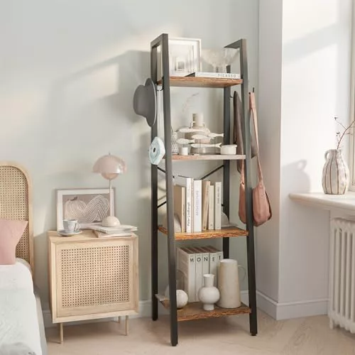 YMYNY 125CM Librería, Estantería de Escalera con 4 Ganchos