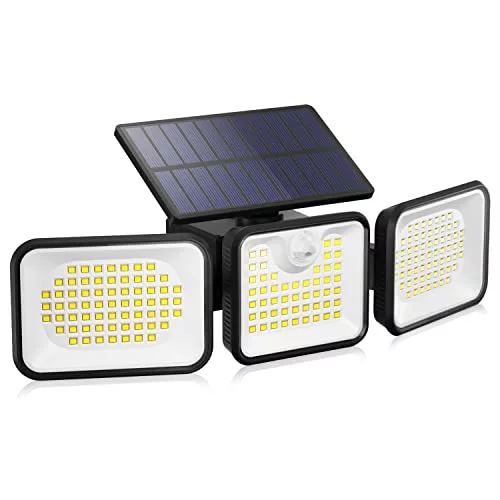 OUSFOT Luz Solar Exterior con Sensor de Movimiento, 180 Led Foco Solar Exterior, 3 Modos Rango de Illumination de 270° Luz Solar Exterior para Jardín, Garaje, Puertas Delanteras, Patio