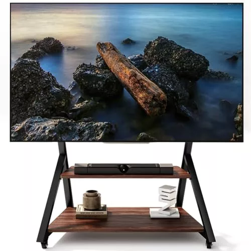 Duiliuu Soporte para TV con Ruedas y Estante de Madera para Pantallas Planas Curvas de 50 a 100 Pulgadas