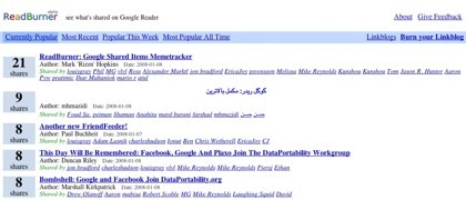 ReadBurner, el memetracker de los elementos compartidos en Google Reader