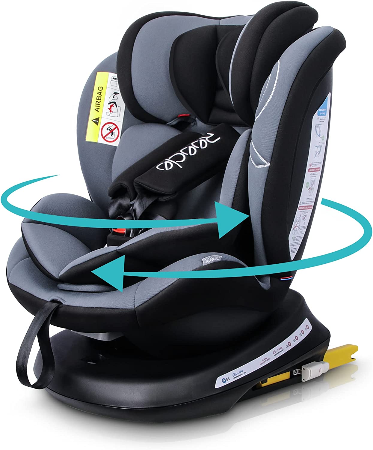 Reecle Silla de Coche Giratoria 360º con ISOFIX, Grupo 0+/1/2/3 (0~36kg), Aprox. 0-12 años (Negro)