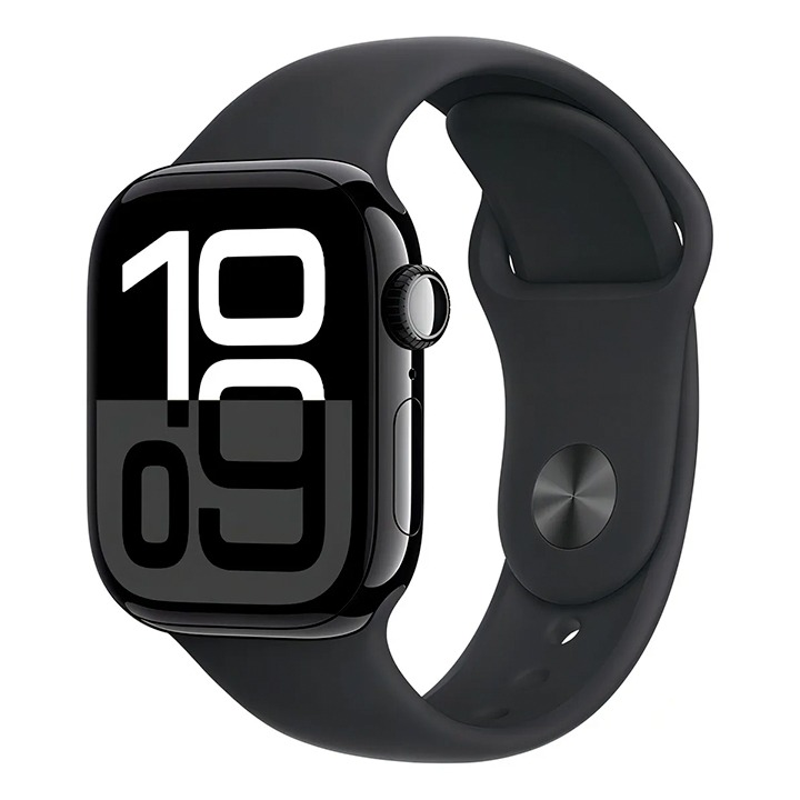 Apple Watch Series 10 GPS • Caixa preta brilhante de alumínio – 42 mm • Pulseira esportiva preta – P/M
