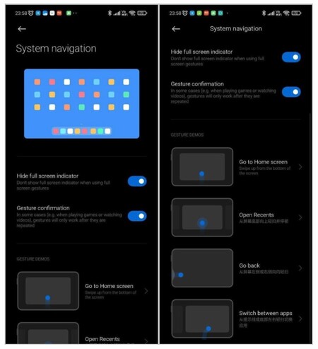 Gestos para tablets en el código de MIUI 12.5