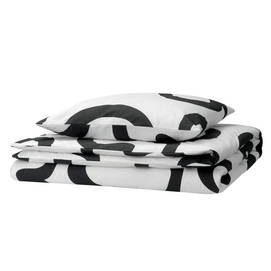 KLIPPBRÄCKA Funda nórdica con funda de almohada, blanco/negro, 150x200/50x60 cm