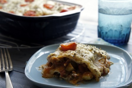 Lasaña de verduras asadas con queso de cabra. Receta
