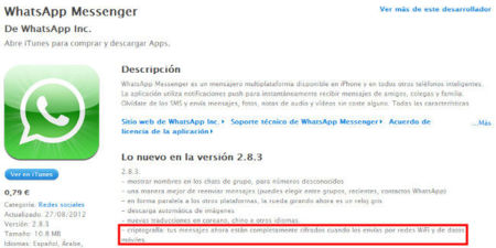 WhatsApp añade cifrado al envío de mensajes en su nueva versión para iOS