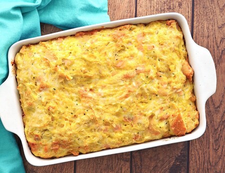 Budín de poro, jamón y queso. Receta fácil
