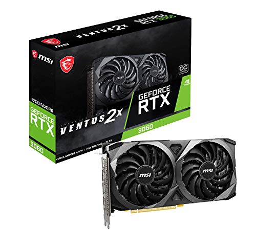 MSI GeForce RTX 3060 Ventus 2X 12G OC - Tarjeta Gráfica Enthusiast Gaming (RTX 3060, TORX Fan 3.0, 192 bit, PCI Express Gen 4, DisplayPort v1.4a, HDMI 2.1, Zero Frozr, Resolución 1440p, Ray Tracing)