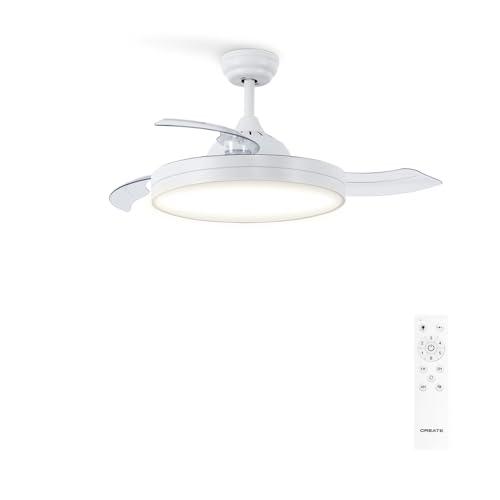 CREATE / WIND CLEAR M/Ventilador de techo con luz blanco con mando / 40W, Ø108 cm, temporizador, 6 velocidades, aspas retráctiles, 3 temperaturas de luz, función verano-invierno