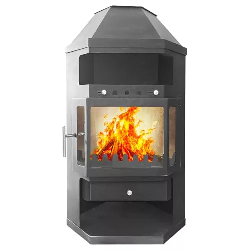 EIDER BIOMASA – Estufa de Leña LINAM Esquina – 10,6 kW – Esquinera Compacta 121x53x68 cm – Calienta hasta 170 m³ – para Troncos Grandes – Clase A – Diseño Angular y Estética Moderna