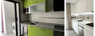 Era una cocina noventera estrecha y larga: ha pasado a ser moderna, abierta al salón y con mucha luz 