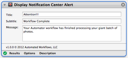 Añade esta acción a Automator para poder mostrar resultados en el Centro de Notificaciones