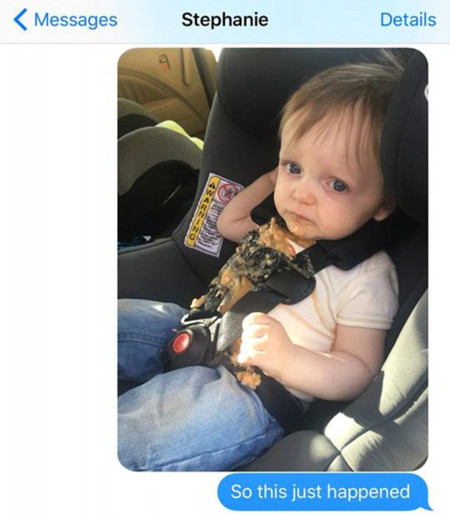 Cuando papá cuida del niño y todo sale mal: le vomita en el coche, él vomita por el olor y le acusan de conducir borracho