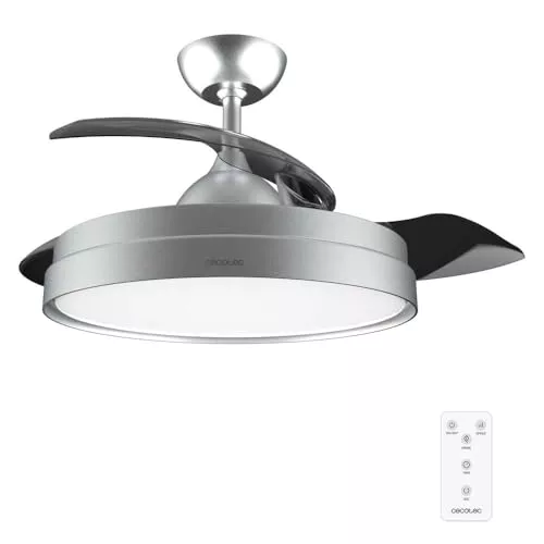 Cecotec Ventilador de Techo con Aspas Retráctites y Lámpara EnergySilence Aero 4280 Invisible Steel. 40 W