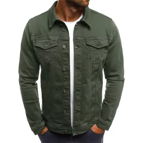 amropi Chaqueta Vaquera para Hombre Jean Chaqueta con Bolsillos y Botones Jacket Verde, M