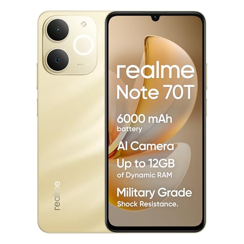 realme Smartphone Note 70T,4+128GB, Batería De 6000mAh, Diseño Ultrafino de 7,94 mm, IP54 Protección ArmorShell, Next AI, Sin Cargador, Oro