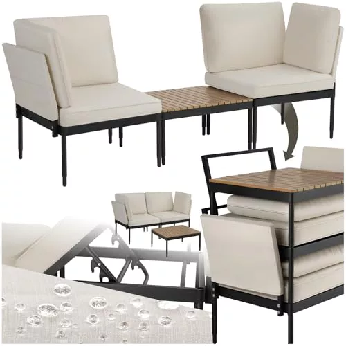 tectake® Conjunto Jardin Exterior 5 en 1, Muebles Terraza, Sofa Exterior y Mesa Jardin, Mesa Exterior Aspecto Madera, Cojines Exterior Repelentes al Agua, Estructura de Aluminio - Antracita/Gris