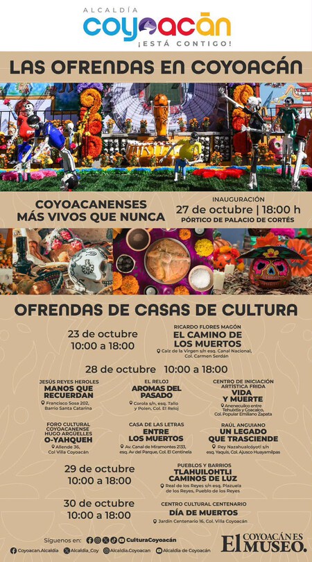 Día de Muertos en Coyoacán 2026: ofrenda monumental, festival de cacao y actividades gratis por día