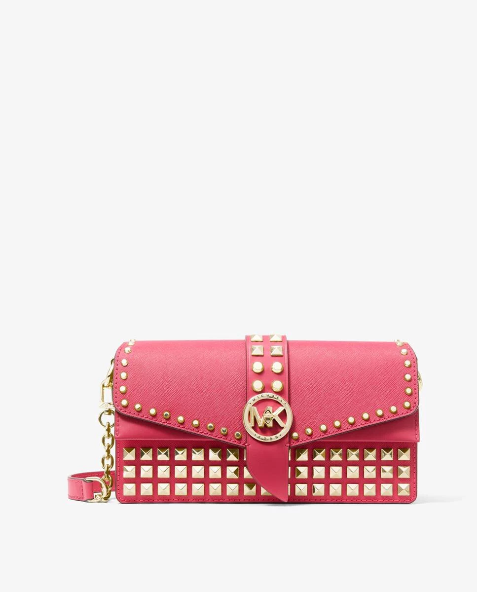 Bolso de hombro Greenwich de color rosa y tachuelas