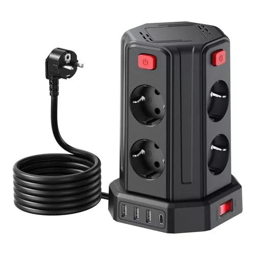 8 AC Regletas Enchufes con 3 M Alargador Multiple con 4 Interruptor y 4 USB