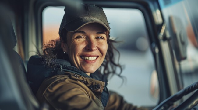 Female Truck Driver Working