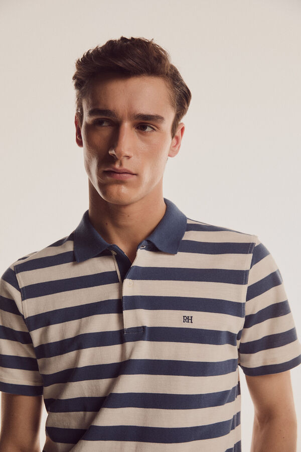 Wide stripe flamed piqué polo shirt