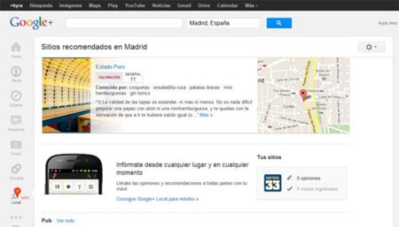 Google+ añade la pestaña "local" y da paso a las recomendaciones locales