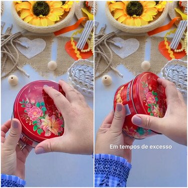 Reutiliza la caja de metal de las galletas o de los bombones y haz tú mismo este elegante organizador para el baño 
