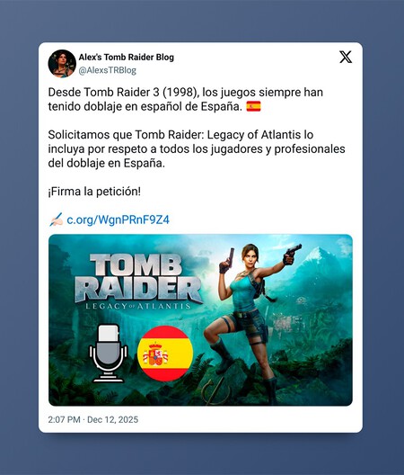 Es decepcionante ver que el próximo Tomb Raider no llegue doblado al español, la buena noticia es que ya hay una petición para hacer presión