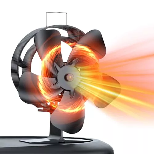 HECUSAM Ventilador para Estufa de Leña con termómetro, ventilador oscilante de 60° con 5 aspas, funcionamiento térmico y silencioso (sin electricidad) para estufas de Gas/Leña