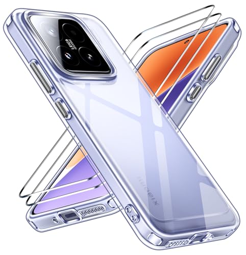 ivoler Anti-Amarillo Clara Funda para Xiaomi 15 con 2 Piezas Cristal Templado, [Protección Militar] Carcasa Protectora Antigolpes Transparente Anti-Choques Bumper Case
