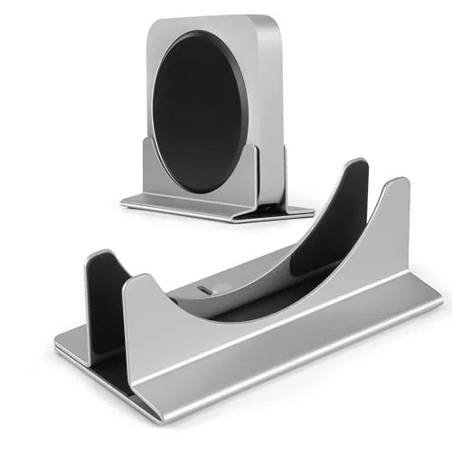 Psitek Soporte Vertical para Mac Mini Aluminio- Soporte de Escritorio Universal para Todos los Modelos de Mac Mini 2005-2023, Compatible con laptops y Mini PC - Ancho de Ranura Ajustable (10-52 mm)