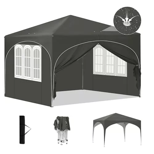 Laneetal Carpa Plegable 3x3 M, Gazebo de Jardín, Pergola Jardín para Exterior, Pabellón Cenador para Camping y Fiestas, Carpa Plegable Impermeable con Paredes Laterales, Gris