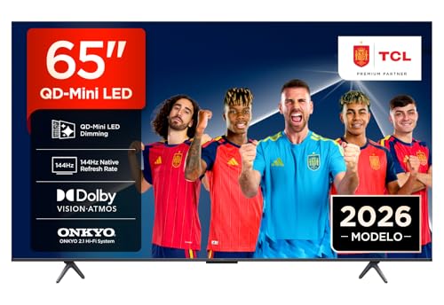 TCL 65T8D Televisor 65 Pulgadas QD-Mini LED 4K Smart TV, Gaming TV, 144Hz Game Accelerator 288Hz FHD, FreeSync Premium, Dolby Vision & Atmos, HDR10+, Onkyo 2.1, Google TV, Game Master