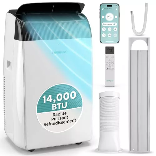 SereneLife Aire Acondicionado Móvil 14000 BTU WiFi - Aire Acondicionado Portátil con Descarga