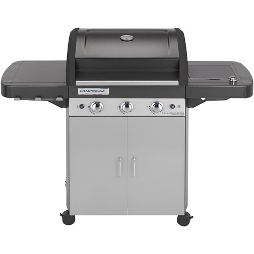 Campingaz 3 Series Classic LS Plus Barbacoa a Gas con 3 quemadores de acero inoxidable (9.6 kW potencia) y un asador lateral (2.3 kW potencia) | 11.9 kW de potencia totales | Sistema de limpieza InstaClean para una limpieza fácil