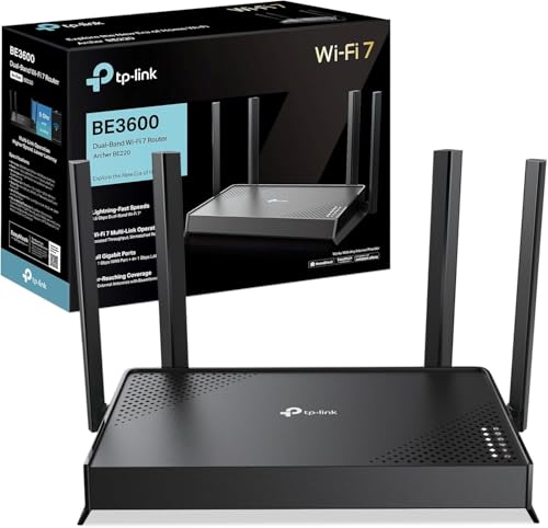TP-Link Archer BE220 – Router Wi-Fi 7 BE3600 Dual Banda (hasta 3,6 Gbps), 5 Puertos Gigabit, 4 Antenas externas, Beamforming, MU-MIMO, OFDMA, EasyMesh, HomeShield, Ideal hogar y Gaming