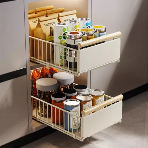 iHomara 2 cajones extraíbles, 53 cm de profundidad, cajones para armarios, cajones de cocina con nano-adhesivo y tornillos para cocina, baño, 53 cm de profundidad x 30 cm de ancho, 16 cm de altura 1
