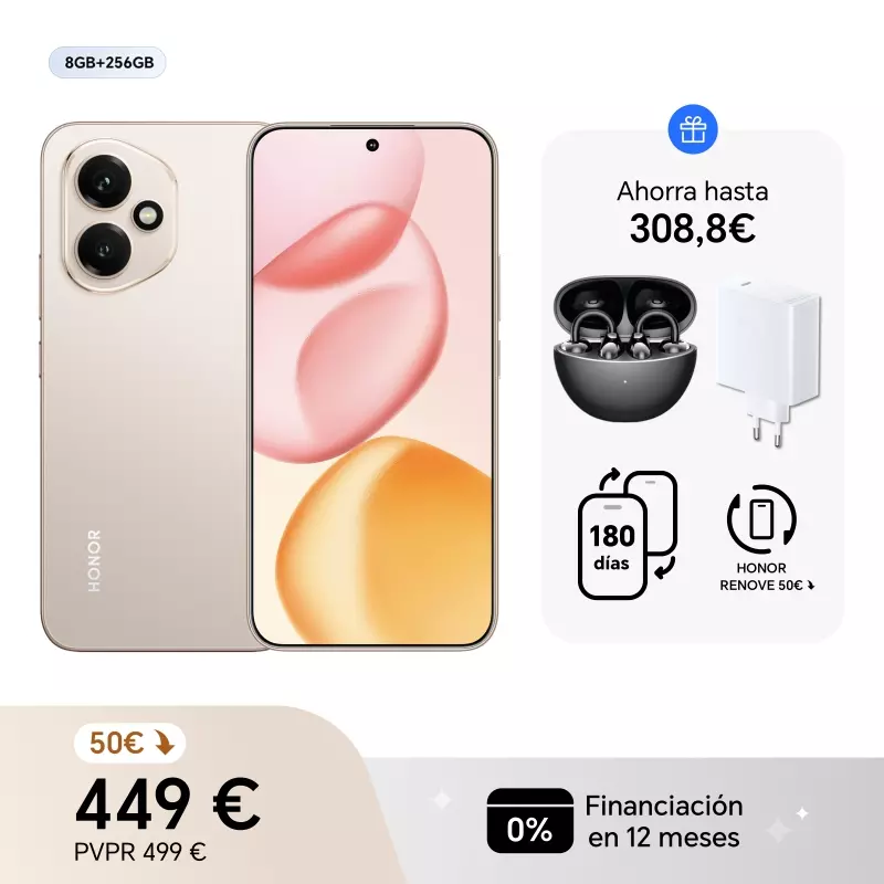 HONOR 400 8GB+256GB con regalo (HONOR CHOICE Earbuds Clip - Honor SuperCharge Power 100W - Servicio de reemplazo durante 180 días)