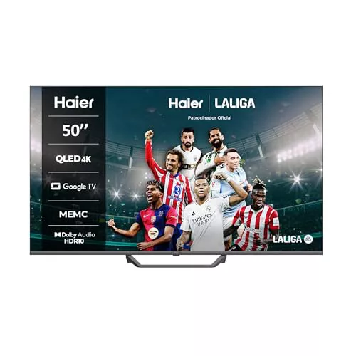 Haier QLED 4K UHD H50S80EUX - Smart TV 50", Google TV, Dolby Audio, HDR 10, Smart Remote Control, Google Assistant, Bluetooth 5.1, DBX TV, HDMI 2.1 x 4, Sin Marcos, 2024