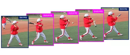 青いボックスはビデオのオリジナルのものです。残りはインスタントスローモーション機能を通じてAIによって補完されています。