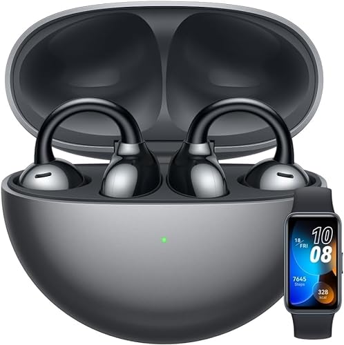 HUAWEI FreeClip,Auriculares Bluetooth,Clip Innovador,Open-Ear,Gran Duración de Batería,Cancelación de Ruido en Llamadas por IA,Resistencia IP54 al Polvo y a Salpicaduras de Agua,Negro+Band 8