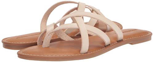 Amazon Essentials Sandalia Plana Tipo Pala con Tiras Mujer, Beige Claro, 39.5 EU Ancho