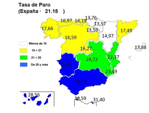 Mapa del paro por autonomías: grandes diferencias norte-sur